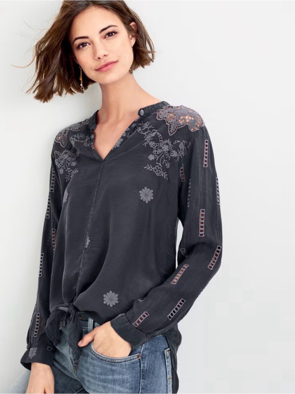 Johnny Was Heidine Tie-Front Top size medium